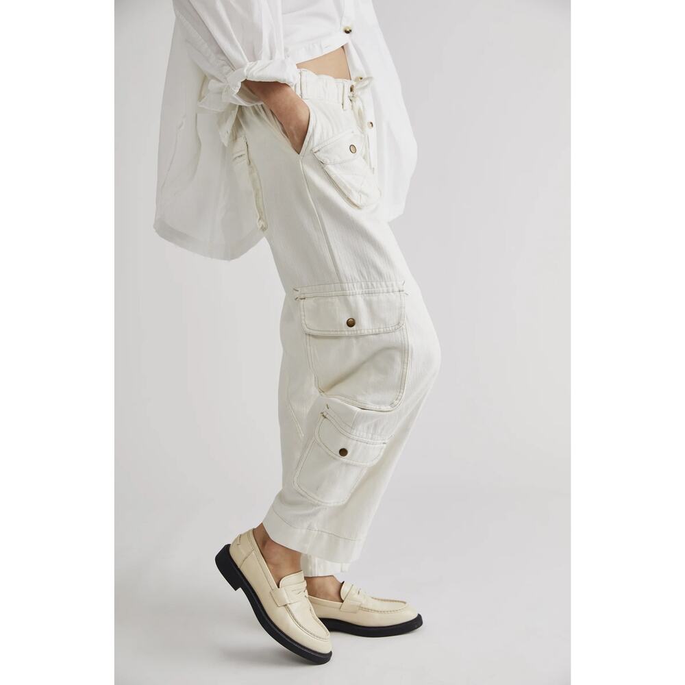 Free People Tahiti Pull On Cargo Pants Tofu White Utility Boho Medium - Picture 5 of 12